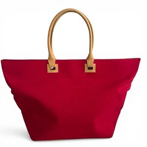 5 for $25!! Ellen Tracy Large Red/Tan Faux Leather Snap Close Beautiful Tote